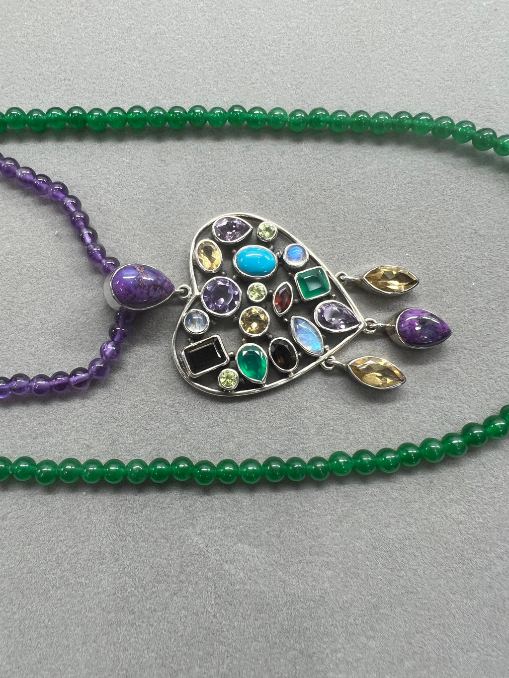 Nicky Butler Green Chalcedony Bead Sterling Silver Necklace