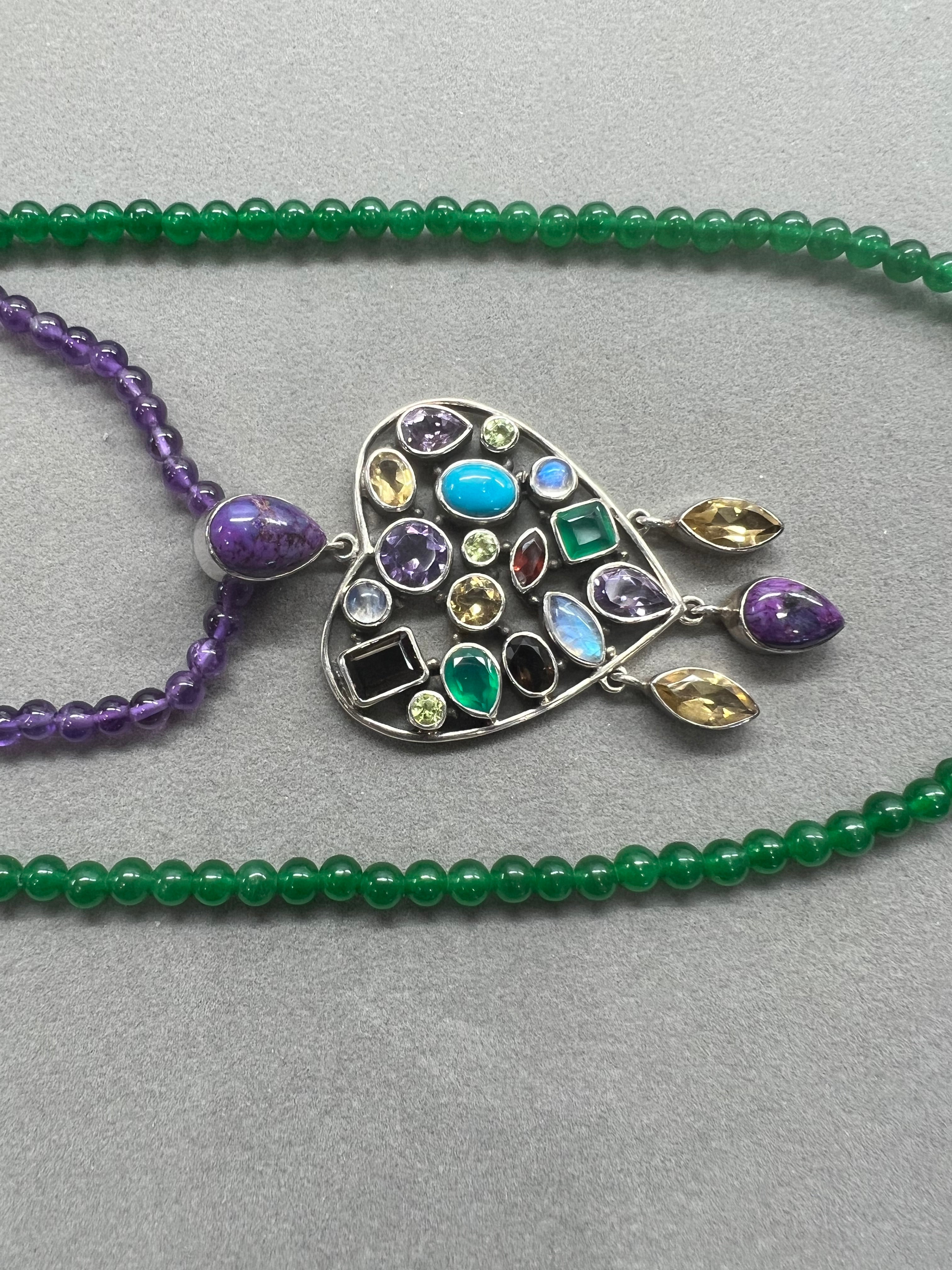 Nicky Butler Green Chalcedony Bead Sterling Silver Necklace