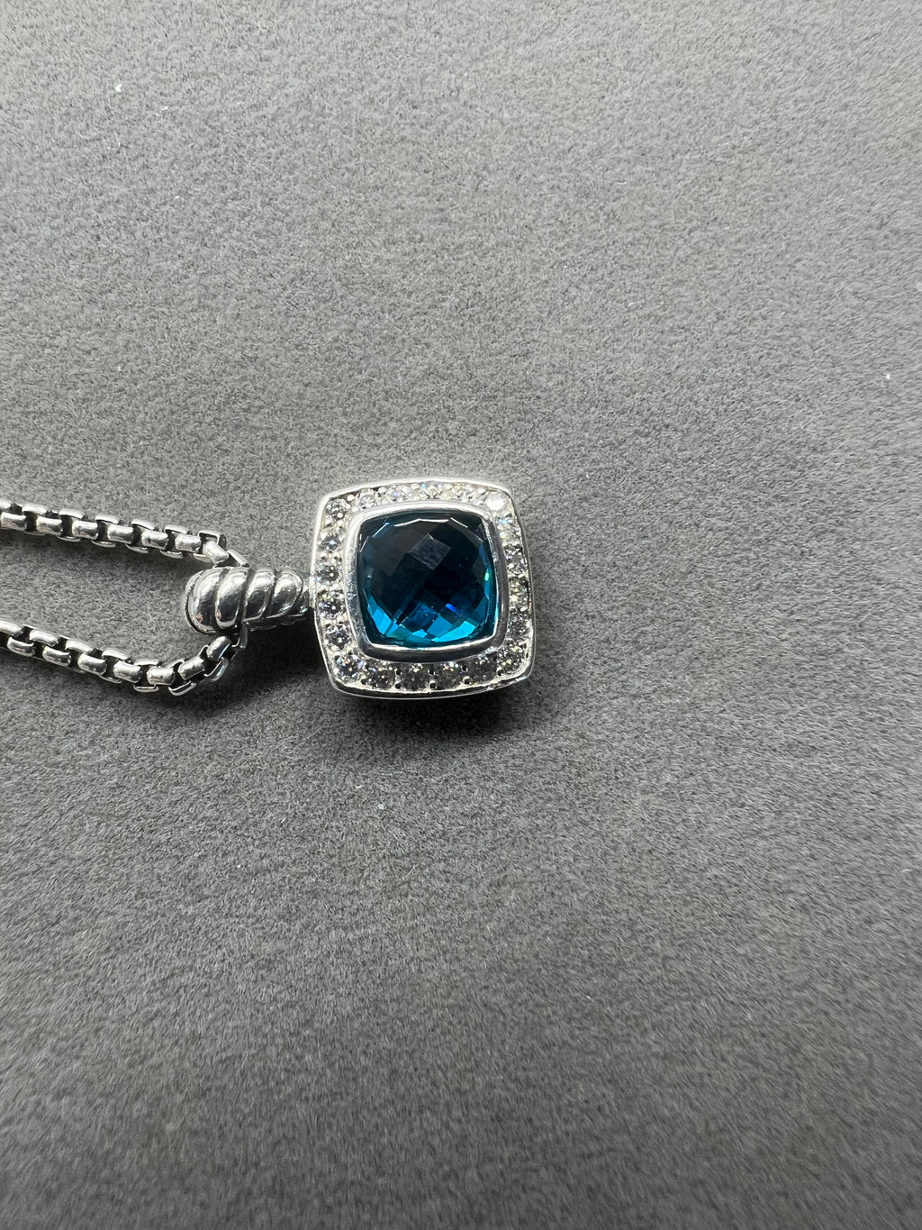 David Yurman Sterling Silver  Blue Topaz Diamond Pendant Necklace
