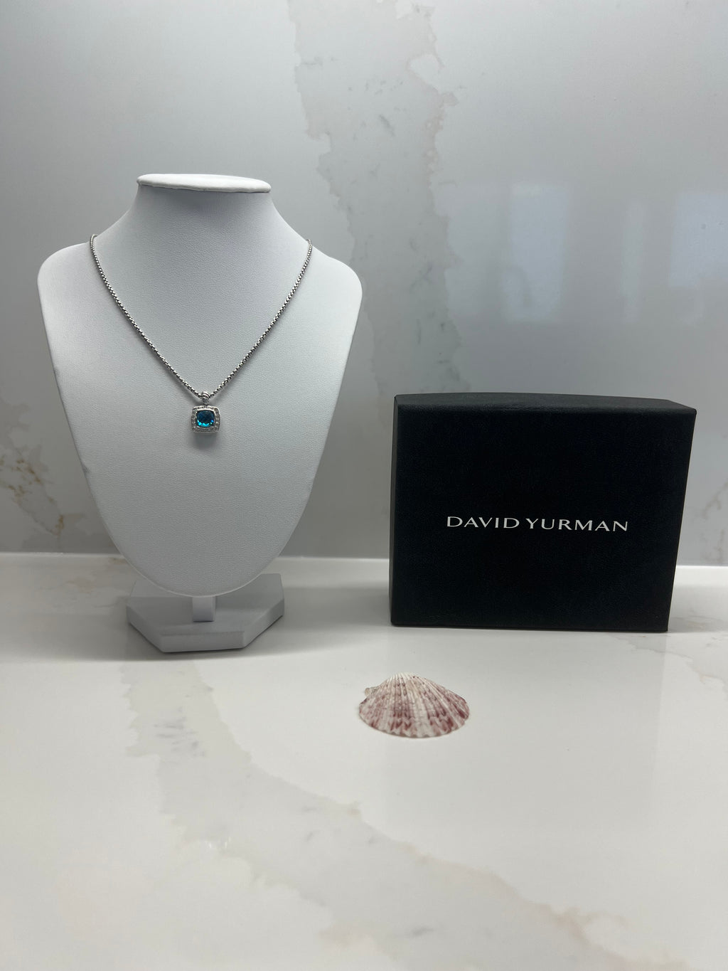 David Yurman Sterling Silver  Blue Topaz Diamond Pendant Necklace