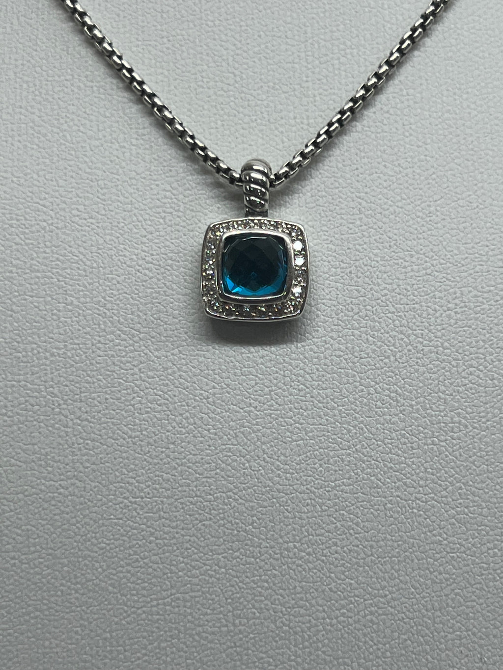 David Yurman Sterling Silver  Blue Topaz Diamond Pendant Necklace