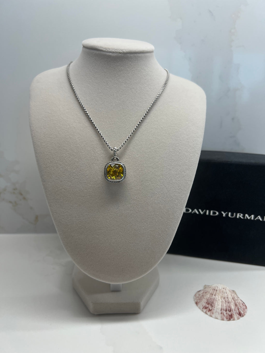 David Yurman Sterling Silver Yellow Citrine Diamond Pendant Necklace
