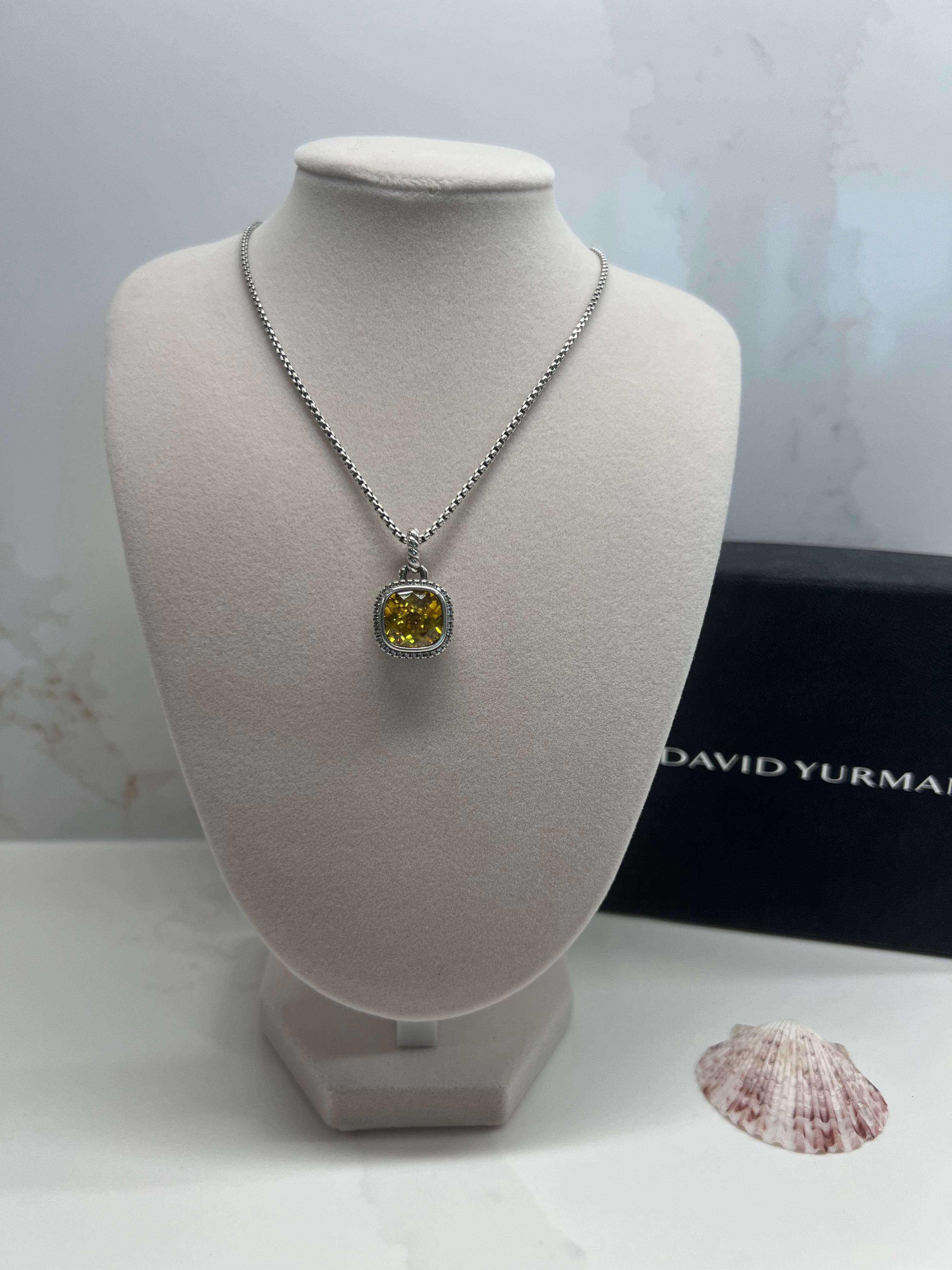 David Yurman Sterling Silver Yellow Citrine Diamond Pendant Necklace