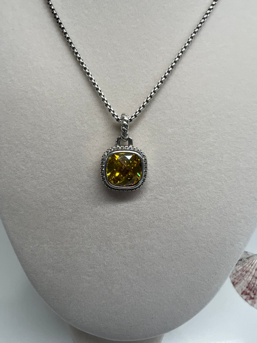 David Yurman Sterling Silver Yellow Citrine Diamond Pendant Necklace