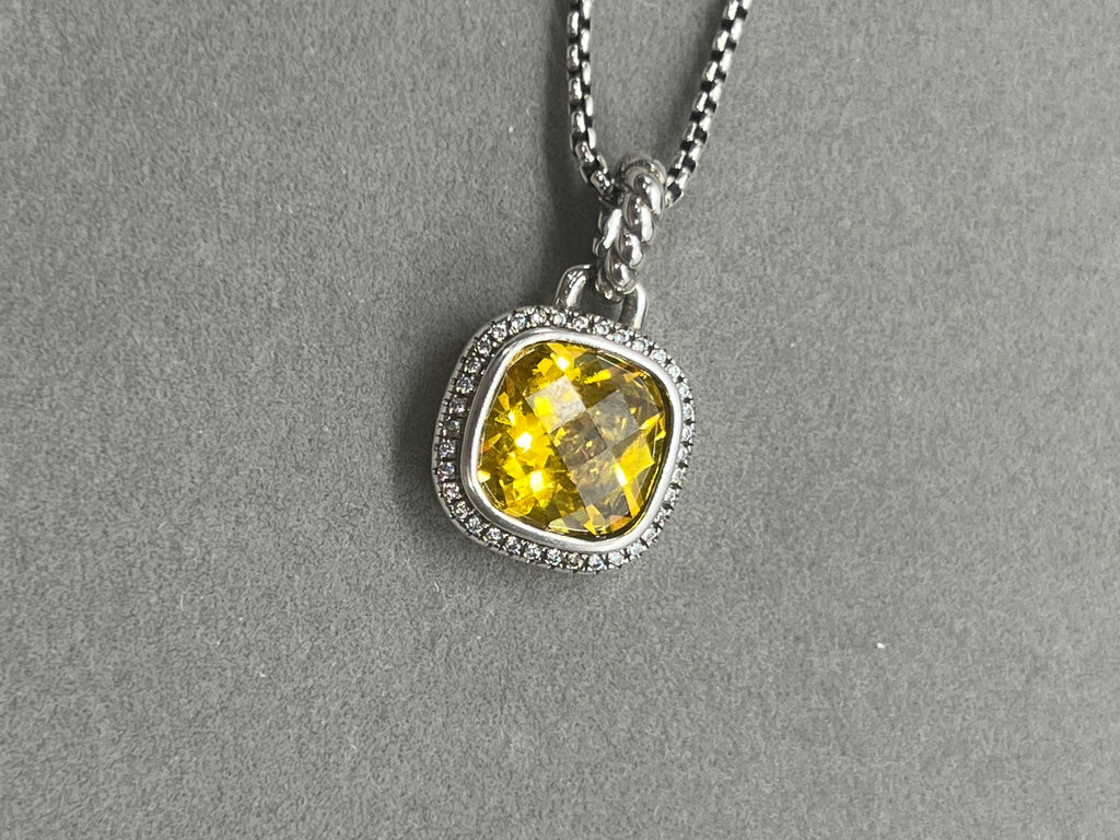 David Yurman Sterling Silver Yellow Citrine Diamond Pendant Necklace