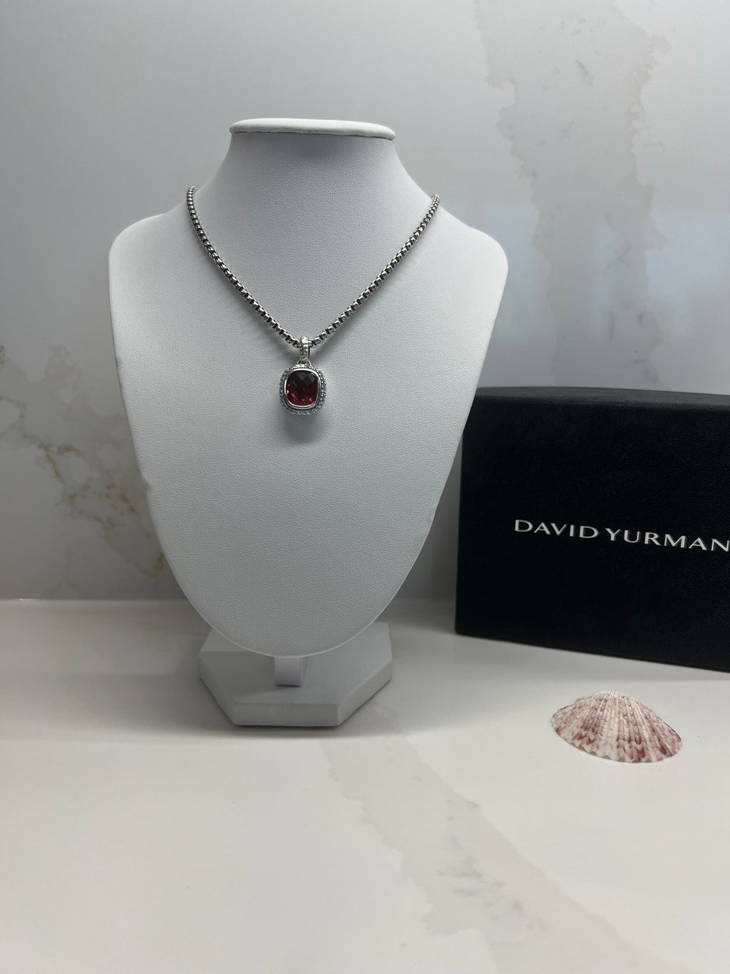 David Yurman Sterling Silver Pink Tourmaline Diamond Pendant Necklace