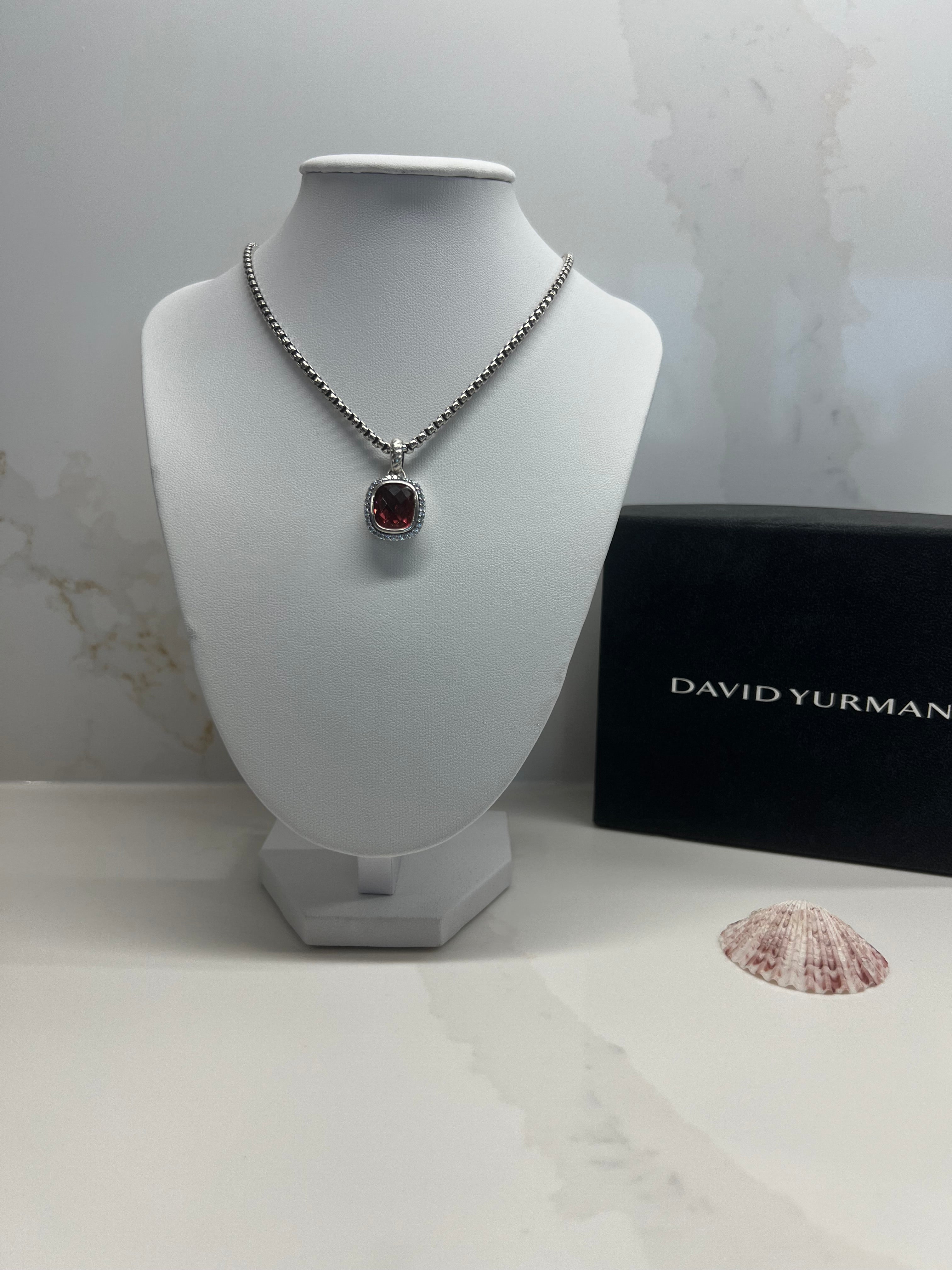 David Yurman Sterling Silver Pink Tourmaline Diamond Pendant Necklace