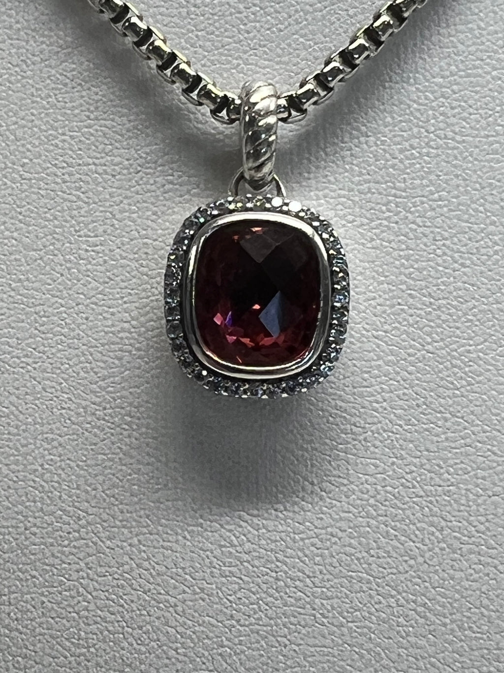 David Yurman Sterling Silver Pink Tourmaline Diamond Pendant Necklace