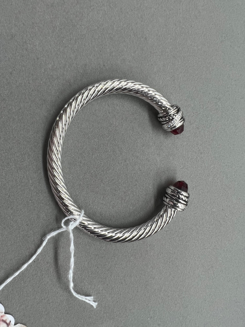 Sterling Silver Red Stone Clear Stone 7MM Cable Cuff Bracelet
