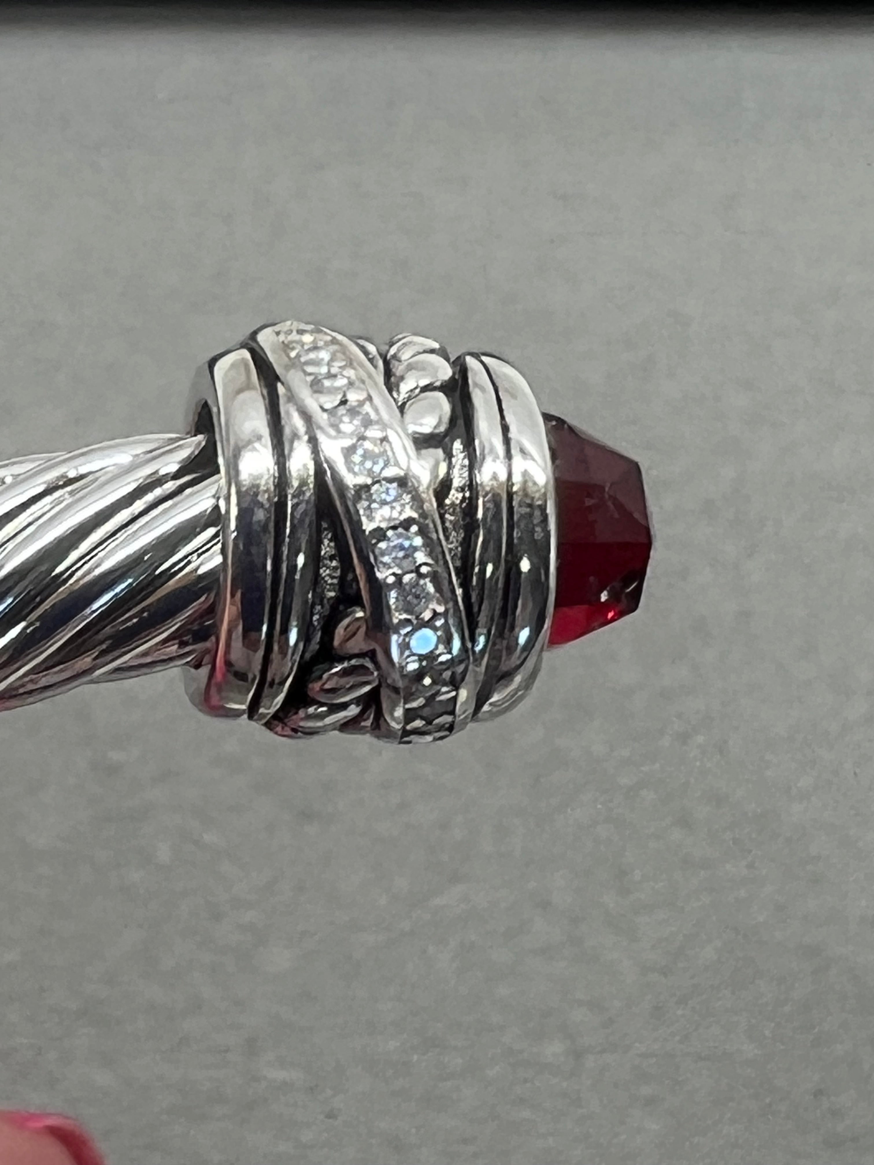 Sterling Silver Red Stone Clear Stone 7MM Cable Cuff Bracelet