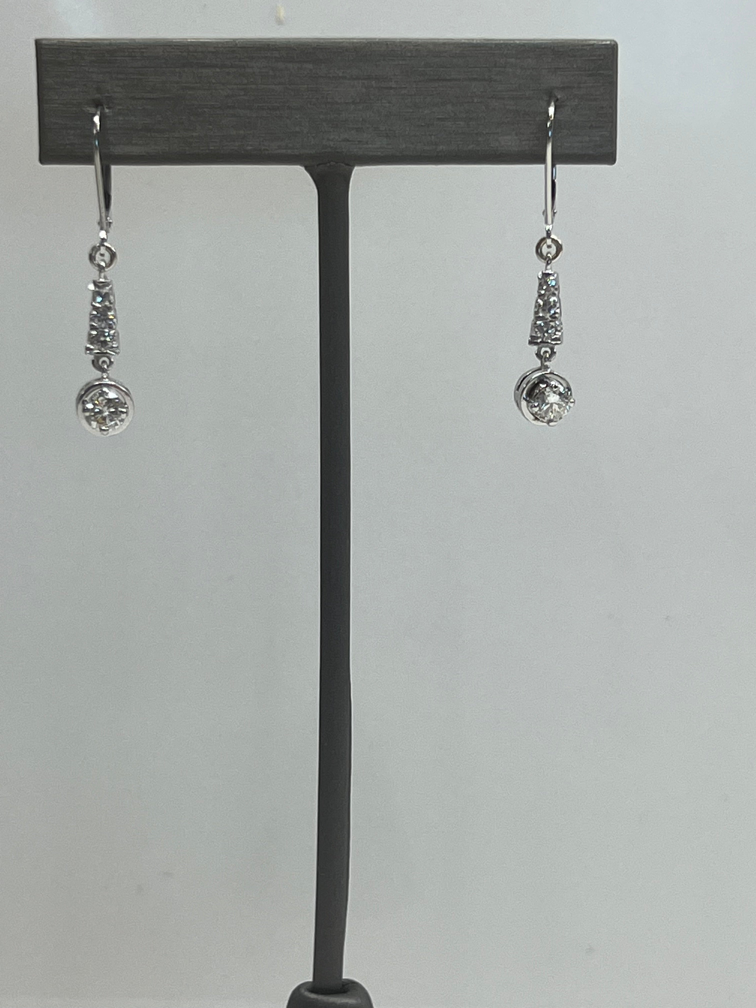 14K Natural Diamond Dangle Earrings in White Gold
