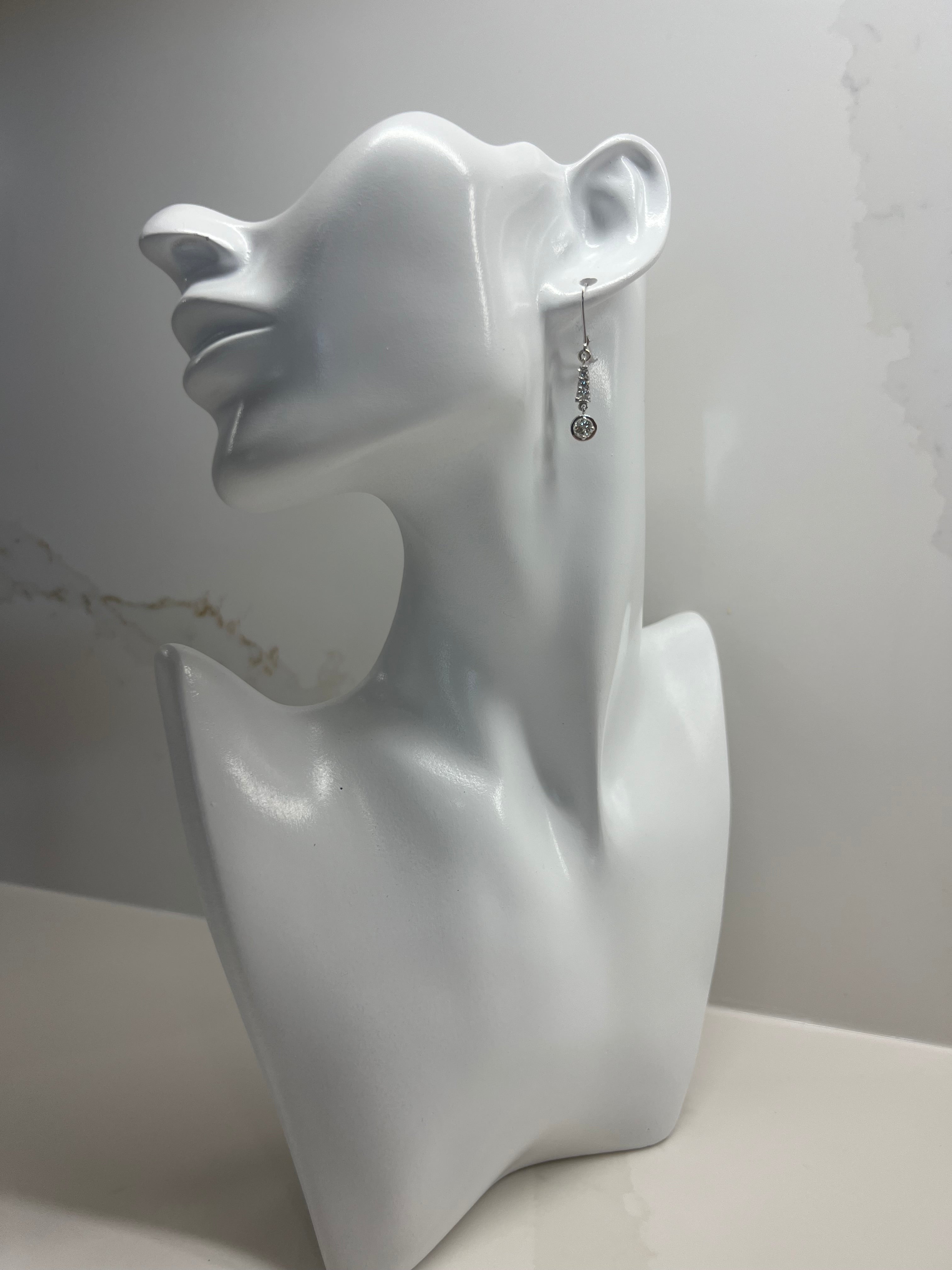 14K Natural Diamond Dangle Earrings in White Gold