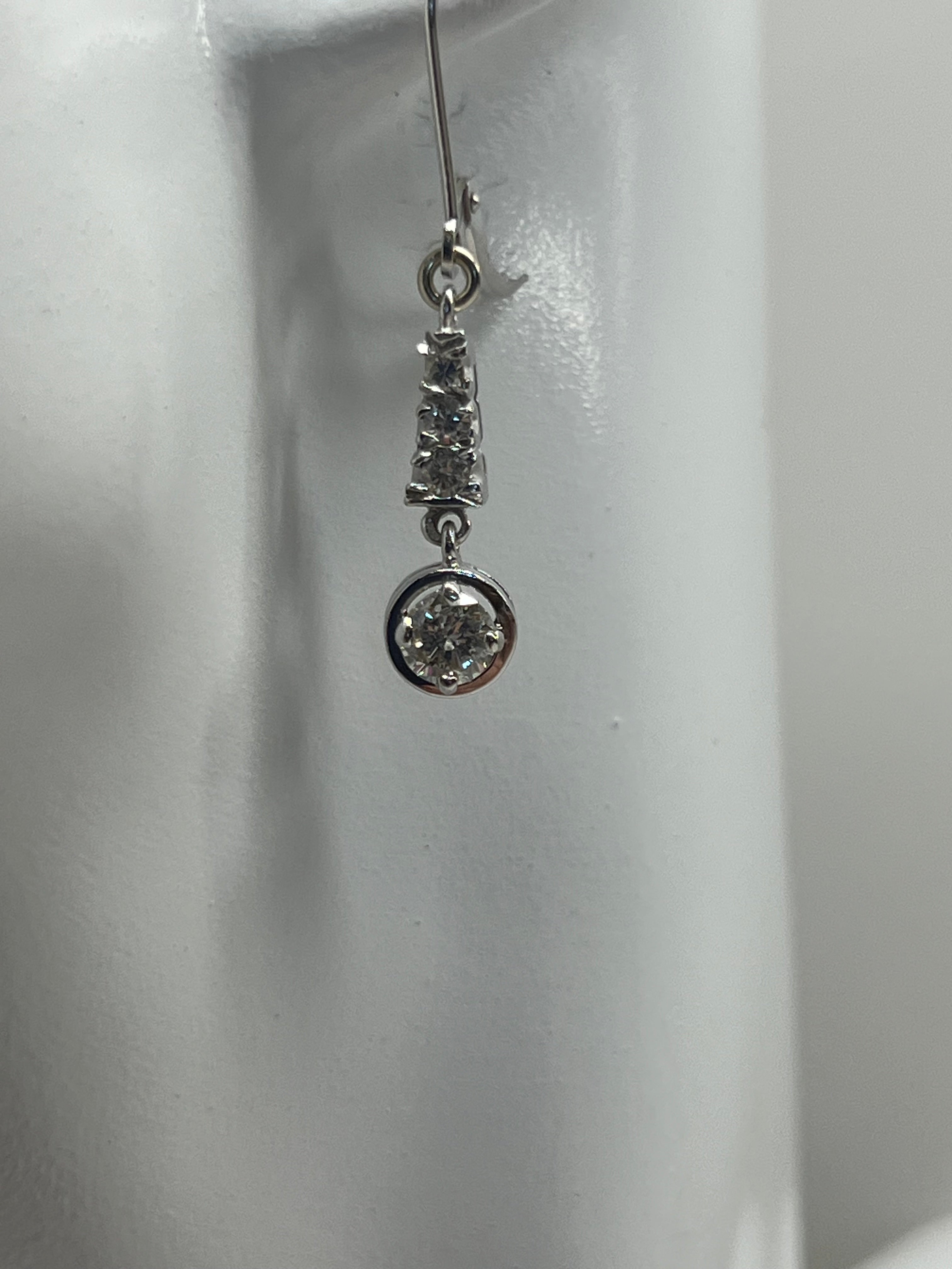 14K Natural Diamond Dangle Earrings in White Gold