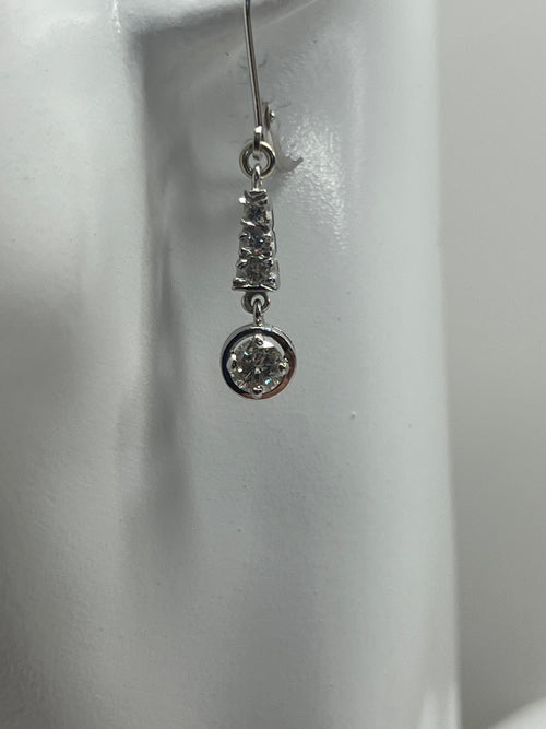 14K Natural Diamond Dangle Earrings in White Gold