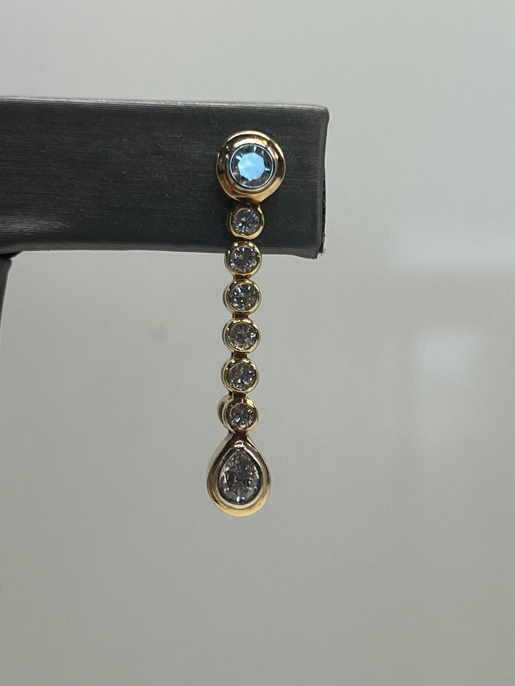 14-18K Natural Diamond Round-Pear Bezel Set Dangle Earrings 2 CTW