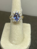 Ceylon Cornflower Blue Sapphire Natural Diamond Ring 18K Yellow Gold GIA Certified